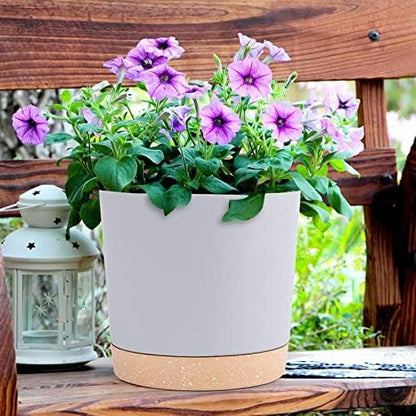 QCQHDU 8 inch Plant Pot, 2 Pack Planters for Indoor Plants with Drainage Holes & Saucer, Outdoor Flower Pots Home Garden Modern Decor