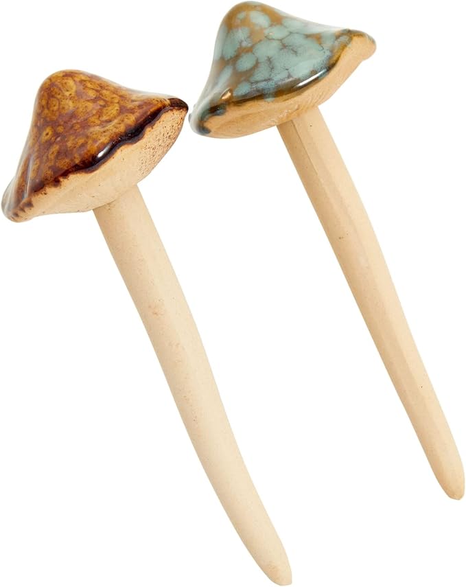 Juvale Ceramic Outdoor Mushrooms Plant Stakes - 5 in, Assorted Brown, Red, Orange & Green, 4-Pack - Set of Garden Mushrooms for Planter Pots & Indoor & Outdoor Garden Decor