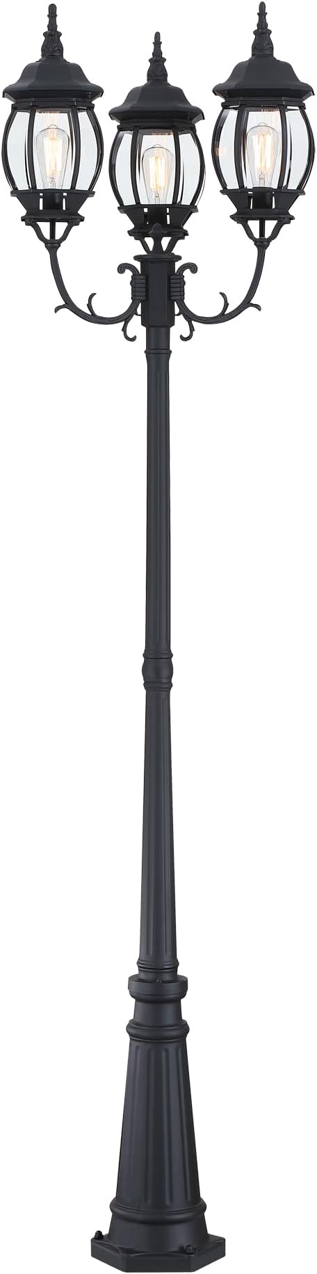 94 Inch 3-Light Post Lantern For Patio Lawn Pathway Triple-Head Post Light For Front Yard Outdoor Street Light 94” Exterior Pole Lights,Aluminium Alloy,Clear Glass Shade,E26(Bulbs Not Included)