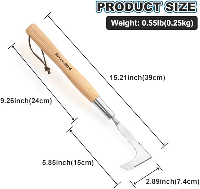 Berry&Bird 15.2'' Crack Weeder Crevice Weeding Tool with Ashwood Handle, Manual Weed Puller for Sidewalk, Driveway Cracks & Garden Edging, Weeding Sickle for Garden Patio Lawn Yard Terrace Paving Moss