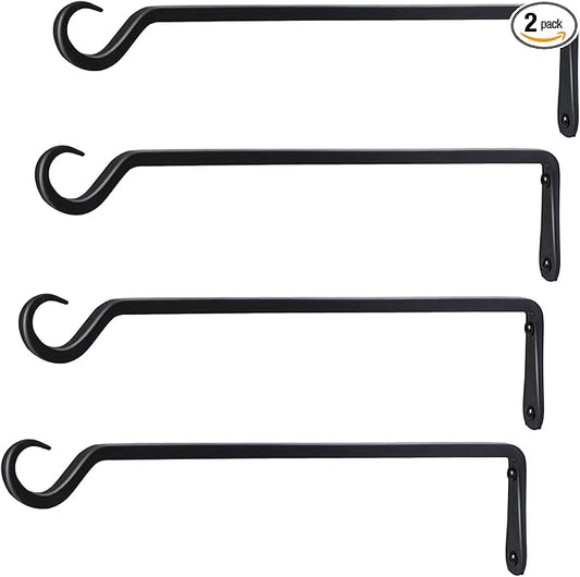16 inch Plant Hanger, Sturdy Hanging Plant Bracket Outdoor, Hanging Plant Wall Hook Heavy Duty, for Hanging Bird Feeders, Planters, Lanterns, Wind Chimes, Indoor/Outdoor Use, Black, Set of 4