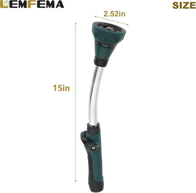Watering Wand, 15 Inches Sprayer Wand Garden Hose Nozzle with 8 Adjustable Watering Patterns and Thumb Control Shut Off Valve for Showering Dog, Clean the ground, Car Wash, Lawn and Garden (Green)