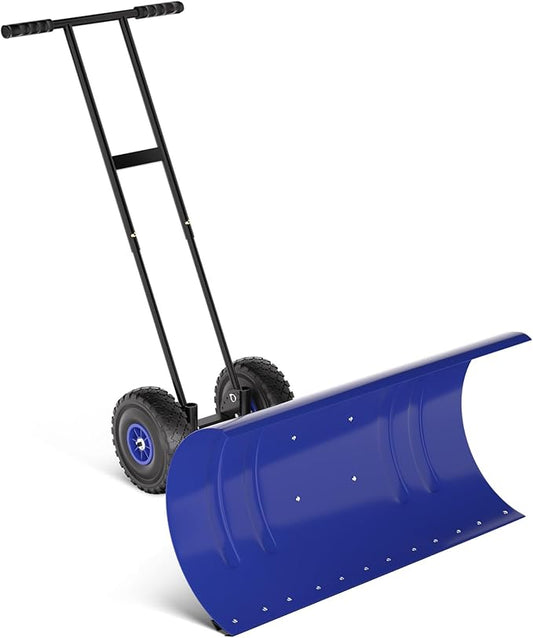 36” Snow Shovel for Driveway,Heavy Duty Wheeled Rolling Shovels 5 Position Angled Blade, Ergonomic Handle & Rubber Wheels for Efficient Snow Removal, Snow Plow for Doorway,Driveway and Sidewalks