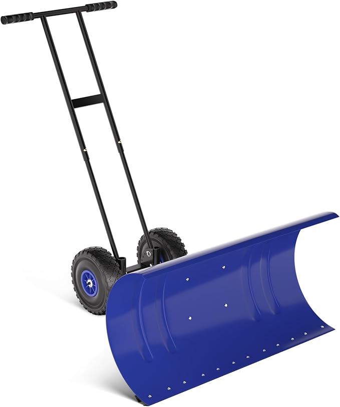 36” Snow Shovel for Driveway,Heavy Duty Wheeled Rolling Shovels 5 Position Angled Blade, Ergonomic Handle & Rubber Wheels for Efficient Snow Removal, Snow Plow for Doorway,Driveway and Sidewalks