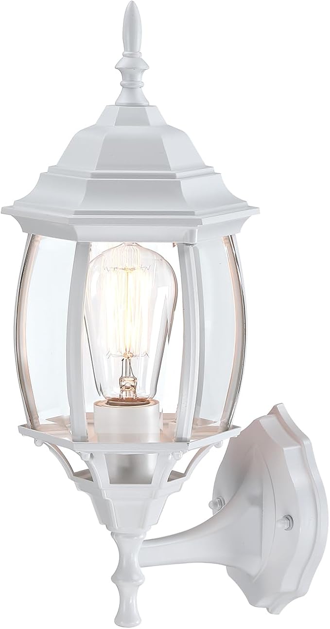 16.8 Inch White Outdoor Wall Light, Outside Porch Sconce White Outdoor Light Fixture for House Front Door Wall Lantern with Vintage Design, Garage Balcony, E26