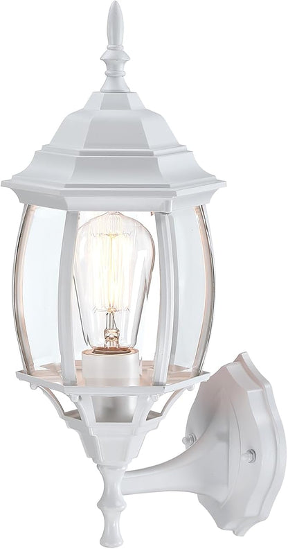16.8 Inch White Outdoor Wall Light, Outside Porch Sconce White Outdoor Light Fixture for House Front Door Wall Lantern with Vintage Design, Garage Balcony, E26