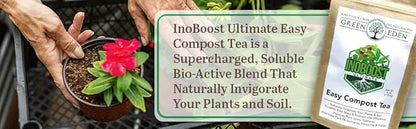 Easy Compost Tea for Plants by GreenEden - InoBoost Ultimate - No Brewing Needed - Increase Flowering & Yields - Soluble Bacteria for Soil or Hydroponics - 4oz. Makes 25 Gallons