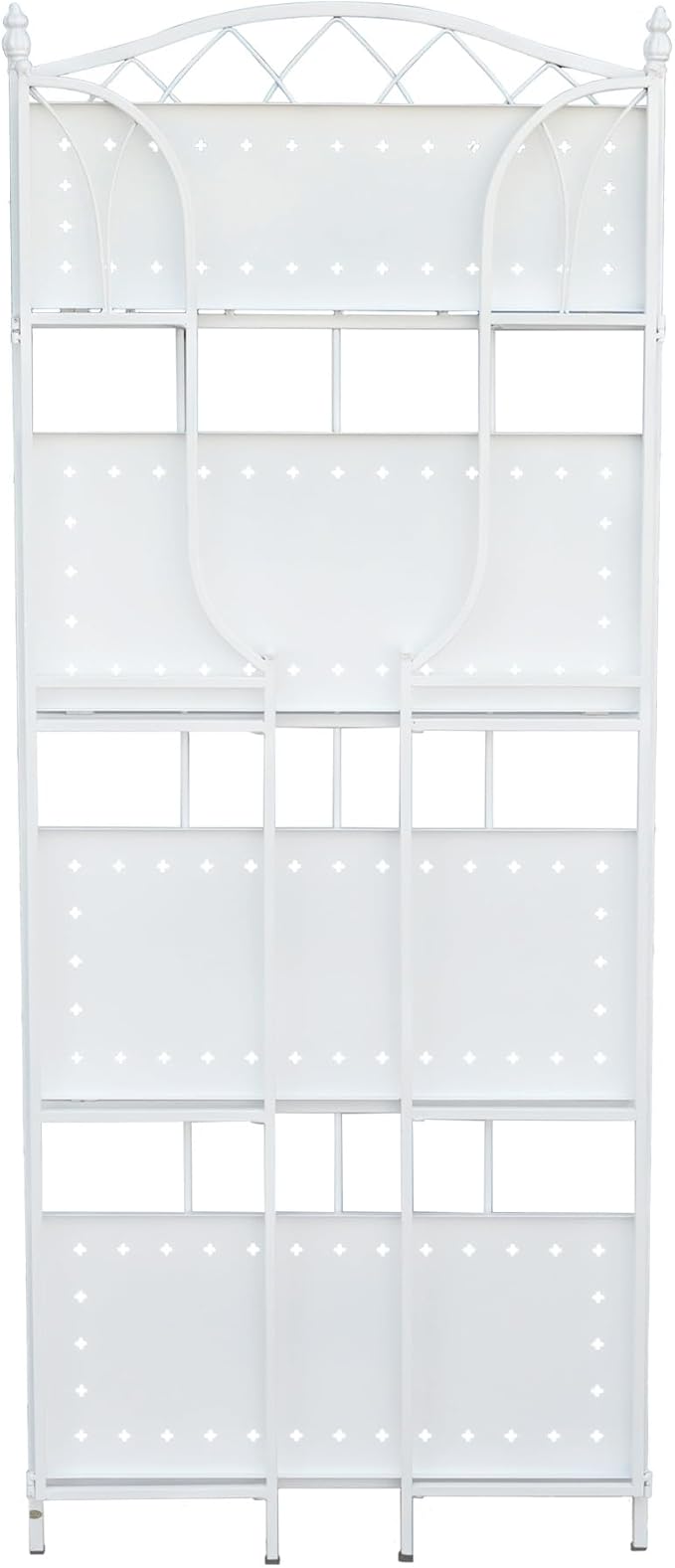 White 4-Tier Plant Stand with French Style Pattern, Indoor Outdoor Flower Shelf for Balcony Patio, Vintage Garden Decor with Lattice Design Plant Holder