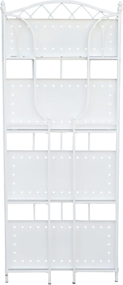 White 4-Tier Plant Stand with French Style Pattern, Indoor Outdoor Flower Shelf for Balcony Patio, Vintage Garden Decor with Lattice Design Plant Holder