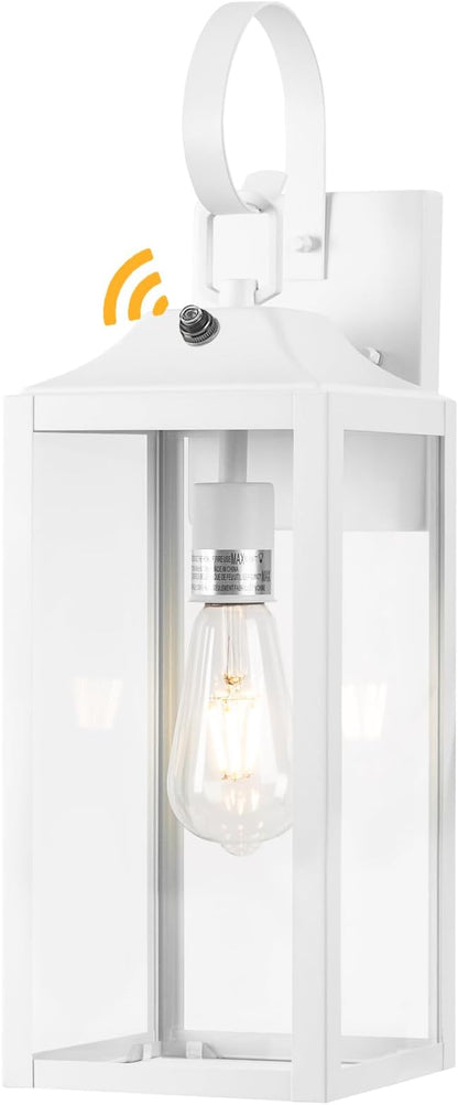 19" Large Dusk to Dawn Outdoor Wall Light, White Outside Farmhouse Wall Sconce, Industrial Wall Mount Light Fixture, Waterproof Modern Porch Lighting Exterior Lamp for House Garage