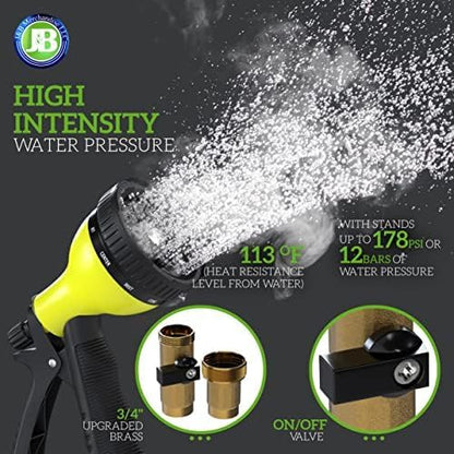 J&B XpandaHose 75ft Expandable Garden Hose – Ultra-Strong 3750D, 4-Layer Latex Core, Brass 3/4" Connectors, 10-Pattern Nozzle & Storage Bag – Lightweight, Kink-Reducing, Leak-Resistant