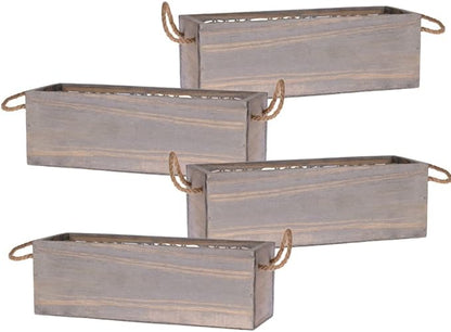 Wooden Planter Box with Handle I Rustic Barn Wood, Plastic Liner l Garden Decor l Restaurant and Wedding Decorations l Wedding Table Centerpiece (12x4 w Handle Set of 4, Natural)