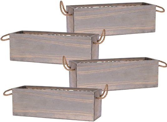 Wooden Planter Box with Handle I Rustic Barn Wood, Plastic Liner l Garden Decor l Restaurant and Wedding Decorations l Wedding Table Centerpiece (12x4 w Handle Set of 4, Natural)