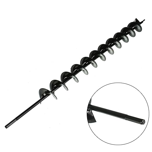 2in Wide 24in Long Metal Earth Augers Drill Bit, Garden Plant Flower Bulb Auger Rapid Planter Bulb Compatible Auger Machine Head with 3/8in Diameter Non-Slip Hex Shank