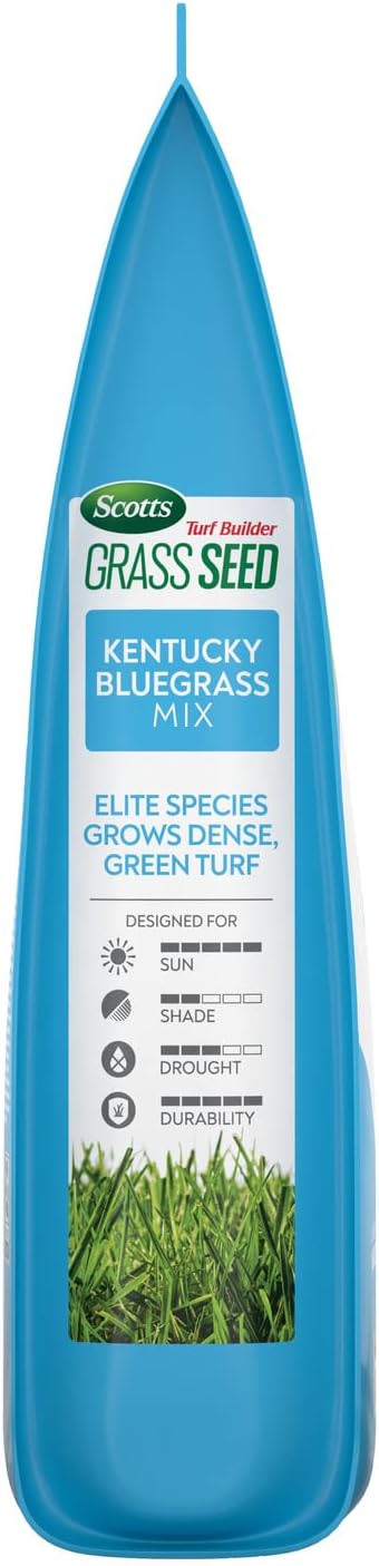 Scotts Turf Builder Grass Seed Kentucky Bluegrass Mix with Fertilizer and Soil Improver, Grows Dense, Green Turf, 2.4lbs.
