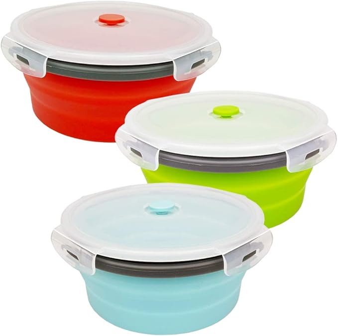CARTINTS 1200ml Large Collapsible Food Containers Silicone Lunch Containers Silicone Leftover Food Containers, Ideal for Camping Travel, 3Pack