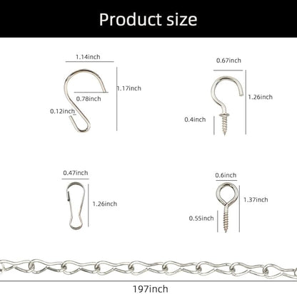 YINGFENG 197 Inch DIY Silver Hanging Basket Chains, Adjustable Length, Decorative Metal Chain with Hooks for Hanging Bird Feeders, Planters, Ornaments