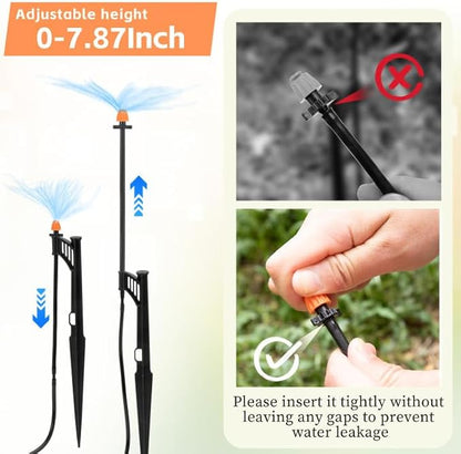 20 Sets 180 Degree Irrigation Sprinkler Heads with Stake Drip Micro Spray Emitters with 1/4" Irrigation Tubing on Riser Stake Micro Spray Sprinkler Stake Assembly for Garden Watering System