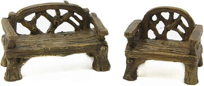 Fiddlehead Fairy Village - Micro Cany Resin Mini Bench & Chair Set Fairy Garden Decor Accessory Fish Tank Decoration