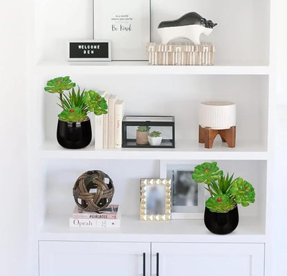 Briful Artificial Succulents Plants in Ceramic Pots, 2 Pack Faux Succulent Set with Black Planters – Modern Desk Decor for Home Office Shelf Bathroom, Small Fake Plants Potted