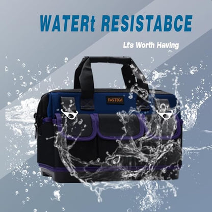 FASTECH 20in Heavy Duty Bottom Tool Bag With Wide Mouth For Tool Storage, Carrier and Organizer, Tote Bag For Men/Women, Wide Mouth Tools Bag With Inside Pockets (20 Inch)