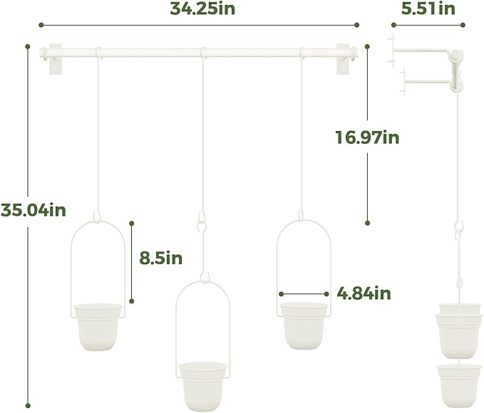 Bamworld Hanging Planters for Indoor Plants with 3Pots Metal Plant Hanger Indoor Hanging Plant Holder Wall Planters Window Plant Shelves Plant Hanger Rod for Hanging Pots for Wall Decor(White)