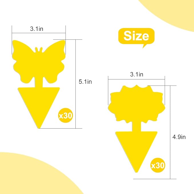 Fruit Fly Traps, 60 Pack Yellow Sticky Traps, Fungus Gnat Traps, Plant Fly Stickers for Indoor and Outdoor Use Protect The Plant