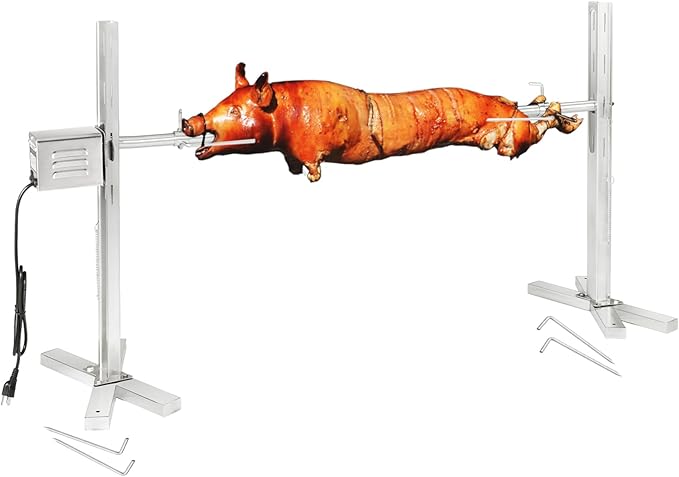 Electric Rotisserie Grill Kit, 90LBS Pig Spit Rotisserie, Stainless Steel Tripod Stand, 52' Pig Lamb Hooded Roaster, Charcoal Spit with 15W Motor & Height Adjustable for Camping