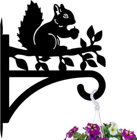 peacoblue Iron Plant Hangers Hooks for Outdoor Indoor Hanging Plants Flower Fern Pots Lantern Bird Feeder Wind Chimes, 12"x16" Weather Resistant Metal Wall Holder for Porch Garden Farmhouse(Squirrel)