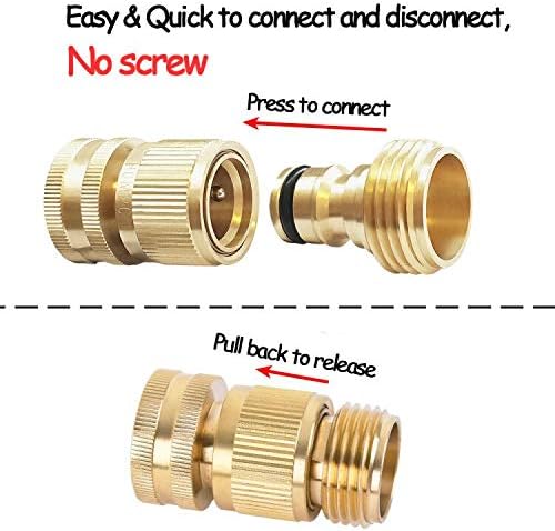HQMPC Garden Hose Quick Connect Solid Brass Quick Connector Garden Hose Fitting Water Hose Connectors 3/4 inch GHT (4Sets)
