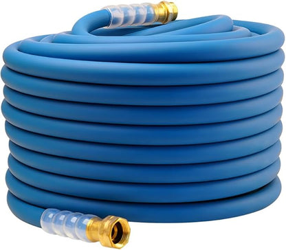 Heavy Duty Premium Garden Hose 125ft x 5/8", 300PSI Working, 1000PSI Burst, Hybrid Rubber Water Hose with Transparent Swivel Handle - Hot/Cold Water - Five Layered Braiding with Brass fittings (Blue)