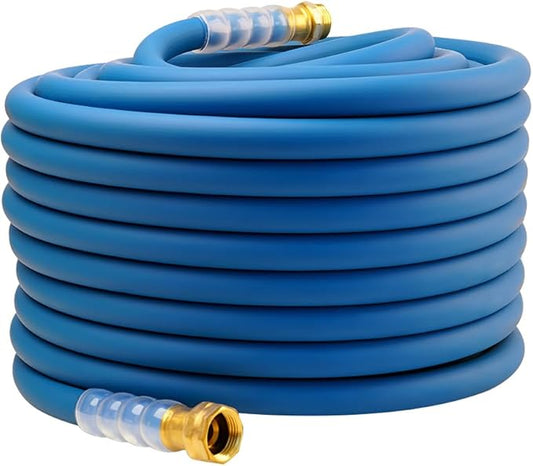 Heavy Duty Premium Garden Hose 125ft x 5/8", 300PSI Working, 1000PSI Burst, Hybrid Rubber Water Hose with Transparent Swivel Handle - Hot/Cold Water - Five Layered Braiding with Brass fittings (Blue)