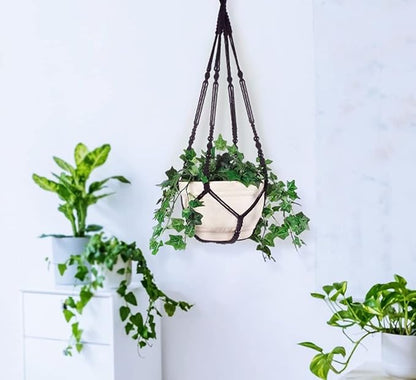 43 Inches Macrame Planter Hanger Large for 12 inch Pot + Swag Hook (Extra Long & Big) | Large Hanging Planter for Indoor Plants | No Tassel, Cotton Rope, NO Pot/Plant Included (Black)(XL)