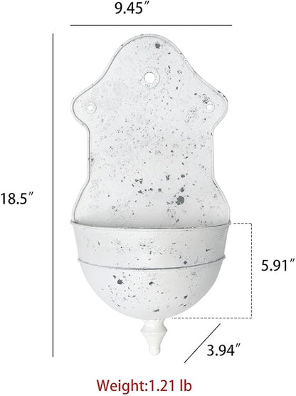 Vintage Rustic Wall Planter Distressed Decor Iron Hanging Plant Basket Shabby Metal Wall Mounted Flower Holder Pot Stand for Indoor Outdoor Home Balcony Patio Farmhouse Garden Decorative White