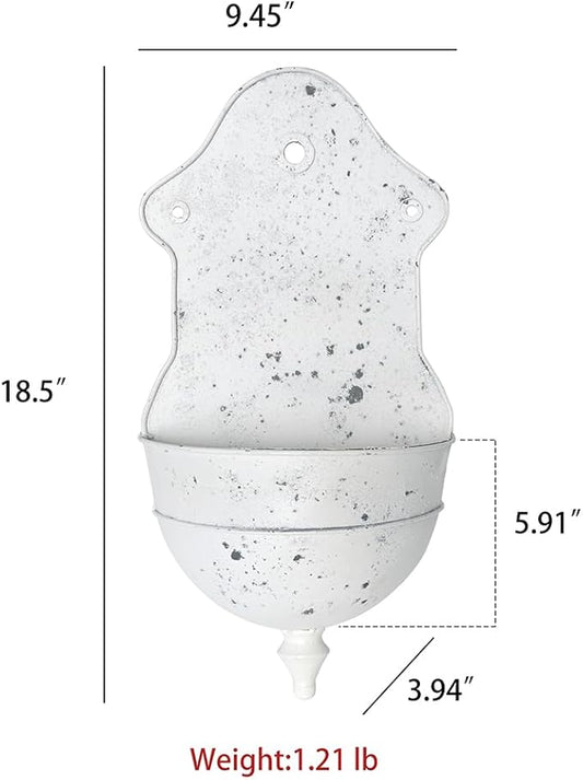 Vintage Rustic Wall Planter Distressed Decor Iron Hanging Plant Basket Shabby Metal Wall Mounted Flower Holder Pot Stand for Indoor Outdoor Home Balcony Patio Farmhouse Garden Decorative White