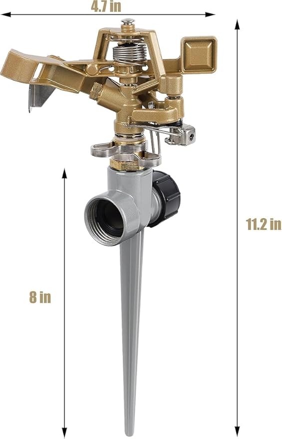 2 Pack Zinc Alloy Impact Sprinklers with Stand (Spike), Heavy Duty Zinc Alloy Lawn Sprinkler Head on Spike Base, Adjustable Watering Sprinkler for Large Area Grass Yards Patio Garden Irrigation