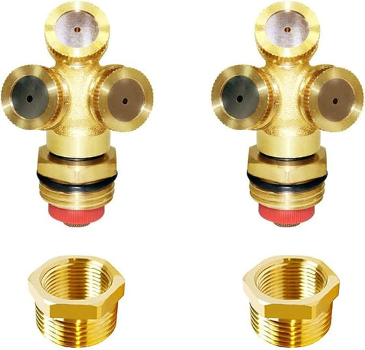 Joywayus Brass Misting Spray Nozzle 3/4" GHT Male 3-Holes Garden Sprinklers Irrigation Connector Water Sprinklers Mister Heads Fitting with Filter Mesh (Pack of 2)