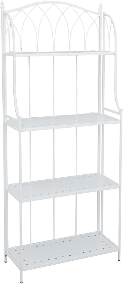 White 4-Tier Plant Stand with French Style Pattern, Indoor Outdoor Flower Shelf for Balcony Patio, Vintage Garden Decor with Lattice Design Plant Holder