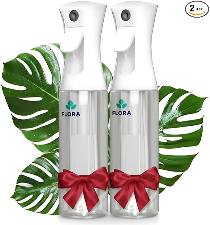 Flora Premium Plant Mister Spray Bottle Producing Gentle & Fine Mist for Precision Hydration, Dispersed Humidity & Moisture - Comes w App for Smart Plant Care (2 Packs)