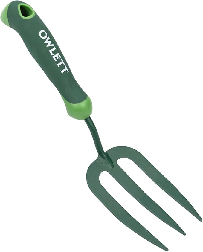 Garden Hand Fork, Carbon Steel Weeder Fork with Rubber Ergonomic Handle, Rust Resistant Small Garden Fork for Uprooting Weed, Digging, Planting, Loosening Soil, Cultivating