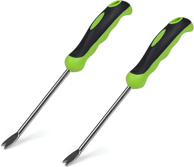 2 Pack Garden Hand Weeder Tool with Ergonomic Handle, Stainless Steel Garden Lawn Weed Puller