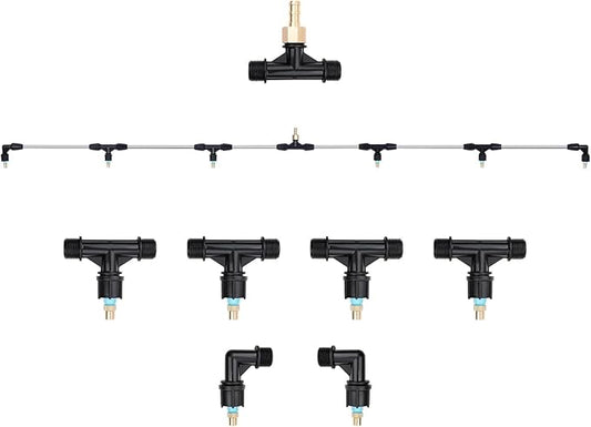 Metal 6-Nozzle Poly Boom Wand with 3/8" Brass Fitting, 7.5 Ft. ATV sprayer Boom, Wide-Coverage Agricultural & Lawn Spray Attachment for Tractors/UTVs (Metal Wand)