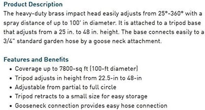 2-Pack Orbit 58308Z Brass Impact Sprinkler on Tripod Base - Heavy-Duty Brass Sprinklers on Tripod.