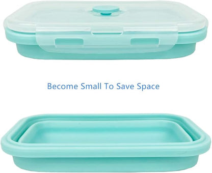 CARTINTS Silicone Collapsible Food Storage Containers-Prep/Storage Bowls with Lids - Set of 3 Square Silicone Lunch Containers - Microwave, Dishwasher and Freezer Safe (blue)