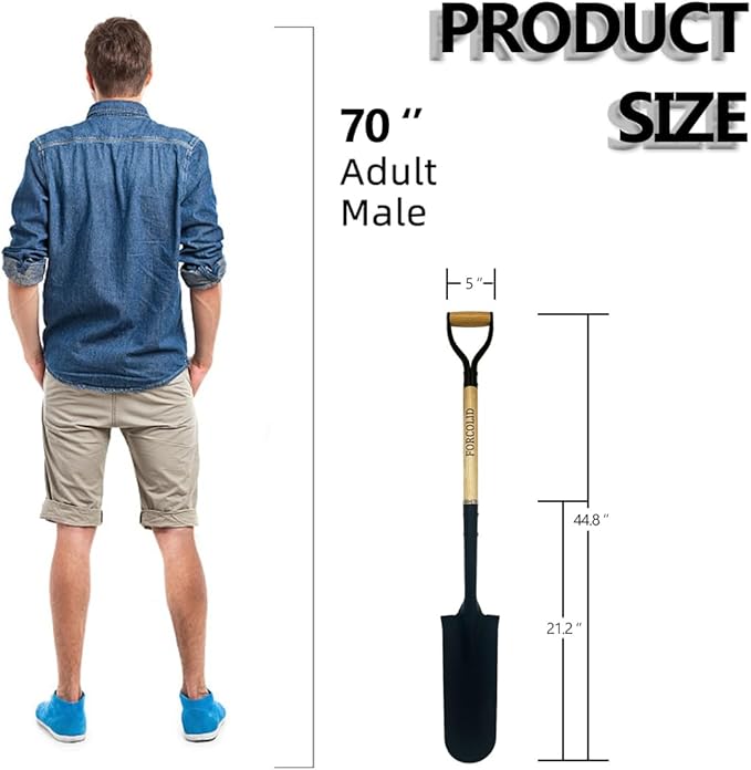Drain Spade Shovel, Garden Drain Spade, Trenching Shovel, Woode D-Handle, Steel Y-Grip, 45 Inch Spade for Digging Transplanting & Edging