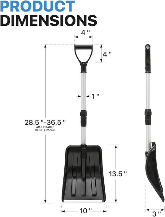 MoNiBloom Extendable Snow Shovel, Light Weight Polypropylene Blade with Aluminum Edge, Multifunctional & Compact Emergency Snow Shovel for Cars, Snowmobiles, Camping and Mud