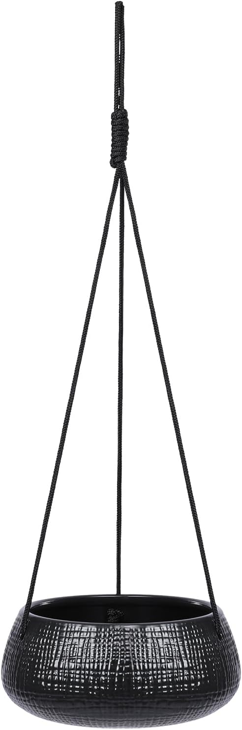 8 Inch Hanging Planters for Indoor Plants - Small Hanging Flower Pots with Drainage Holes Round Ceramics Hanging Plant Pots Black