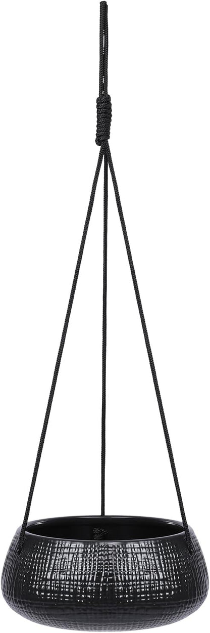 8 Inch Hanging Planters for Indoor Plants - Small Hanging Flower Pots with Drainage Holes Round Ceramics Hanging Plant Pots Black