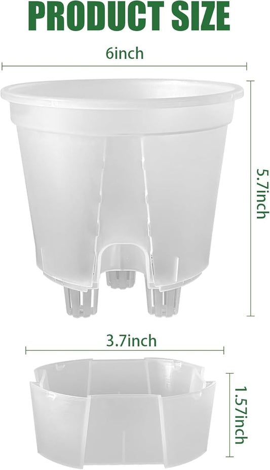 Cdd's Path 5-Pack 6 Inch Self Watering Pots Set with Holes for Indoor/Outdoor Plants,Planter Pot with Watering Hole/Reservoir and Air Pipes,Clear