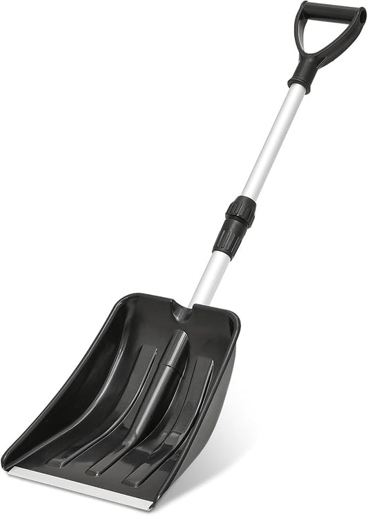 MoNiBloom Extendable Snow Shovel, Light Weight Polypropylene Blade with Aluminum Edge, Multifunctional & Compact Emergency Snow Shovel for Cars, Snowmobiles, Camping and Mud